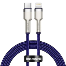 Baseus USB Type-C töltő- és adatkábel, Lightning, 100 cm, 20W, törésgátlóval, gyorstöltés, PD, cipőfűző minta, Baseus Cafule Metal, CATLJK-A05, lila kábel és adapter