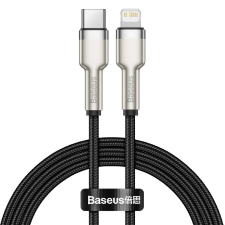 Baseus USB Type-C töltő- és adatkábel, Lightning, 25 cm, 20W, törésgátlóval, gyorstöltés, PD, cipőfűző minta, Baseus Cafule Metal, CATLJK-01, fekete kábel és adapter