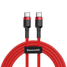 Baseus USB Type-C töltő- és adatkábel, USB Type-C, 100 cm, 3000 mA, 60W, törésgátlóval, gyorstöltés, PD, QC 3.0, cipőfűző minta, Baseus Cafule CATKLF-G09, piros kábel és adapter