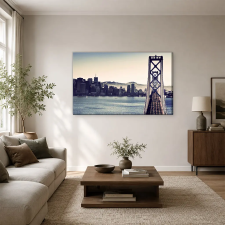  Bay híd San Francisco felhőkarcolói előtt vászonkép dekoráció