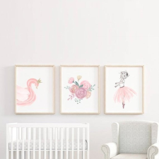BB design Pink balerina babaszoba falikép grafika, keretezett kép