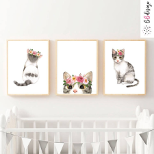 BB design Virágkoszorús cicák babaszoba falikép grafika, keretezett kép
