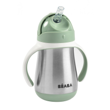 Beaba - Rozsdamentes Acél Szívószálas Ivópohár 250 ml - Zsályazöld itatópohár