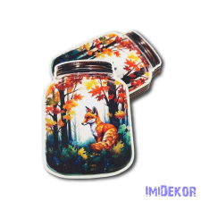  Befőttes üveg őszi táj rókával 9x6,5cm dekorációs kellék
