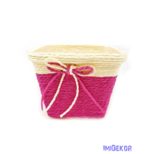  Bélelt köteles kocka kaspó 13cm - Pink dekorációs kellék