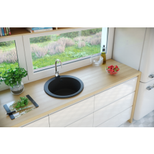  BELFORT gránit mosogató, szifonnal fekete-szemcsés, beépíthető mosogatótálca