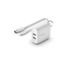 Belkin Boost Charge Dual USB-A Hálózati töltő + USB-A apa - Lightning apa töltőkábel - Fehér (24W) (WCD001VF1MWH) mobiltelefon kellék