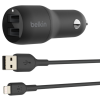 Belkin Boost Up Charge Autós töltő 2xUSB + Lightning kábel fekete