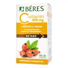 Béres C-vitamin 500 mg csipkebogyó kivonattal + 1000 NE D3-vitamin retard filmtabletta 90 db vitamin és táplálékkiegészítő