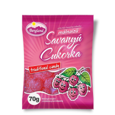 Bergland málna ízű savanyú töltetlen keménycukorka 70g csokoládé és édesség