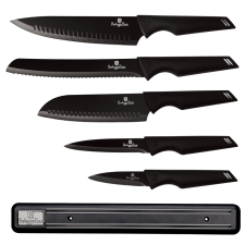 BERLINGER HAUS 6-részes rozsdamentes acél konyhai kés készlet mágneses tartóval BLACK kés és bárd