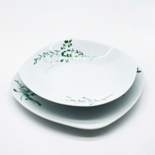 BERLINGER HAUS BH-10200 porcelán étkészlet, 18 db-os, zöld virágos tányér és evőeszköz