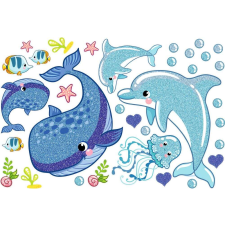 Best4Baby Delfin, bálna, tenger élővilága, csillámos falmatrica  |  33 db-os szett | 70 cm x 45 cm-től - ba... tapéta, díszléc és más dekoráció
