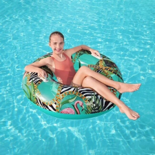 Bestway Felfújható hinta fogantyúval, Bestway, láncok, levelek és flamingó, Ø114cm, türkizkék strandjáték