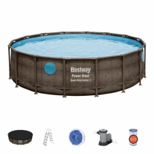 Bestway Úszómedence fémszerkezet, kerek, szűrővel, létrával, barna, 488x122 cm, Bestway Vista medence
