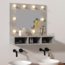 Betonszürke tükrös szekrény LED-ekkel 60 x 31,5 x 62 cm fürdőszoba bútor