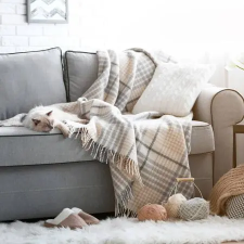  Bézs kockás nagy piknik pléd lakástextília