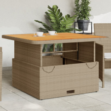 bézs polyrattan és akácfa kerti asztal 110 x 110 x 71 cm kerti bútor