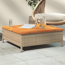 bézs polyrattan és akácfa kerti asztal 70 x 70 x 25 cm kerti bútor