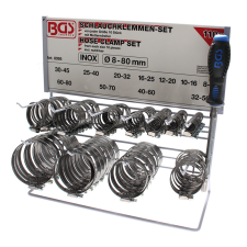 BGS Technic Tömlőbilincs-készlet, INOX, táblán, 111 darabos (BGS-8095) autójavító eszköz