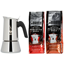 Bialetti Venus 6 személyes Kotyogós kávéfőző Nocciola és Classico kávékkal 2x250g - Ezüst (725500) kávéfőző