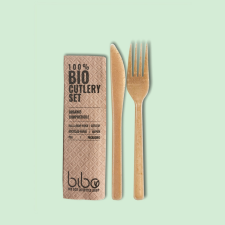Bibo x komposztálható evőeszköz szett, kés+villa+szalvéta, 500db/csomag party kellék
