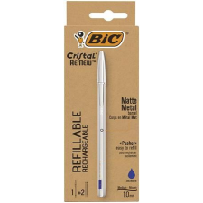 Bic Golyóstoll 0,32 mm, kupakos, matt ezüst színû tolltest, BIC "Cristal Re`New", kék + betét... tollbetét