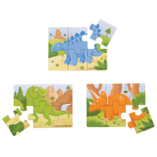 Bigjigs puzzle 3 az 1-ben készlet Dinoszauruszok 3x6 db puzzle, kirakós