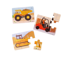 Bigjigs puzzle 3 az 1-ben készlet Építőipari gépek 3x6 db puzzle, kirakós