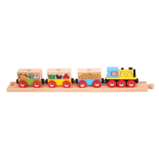 Bigjigs Rail fa tehervonat zöldséges vagonokkal kreatív és készségfejlesztő