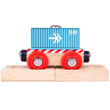 Bigjigs Rail fa vagon kék konténer kreatív és készségfejlesztő