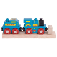 Bigjigs Rail kék mozdony vagon és sínek kisvasút