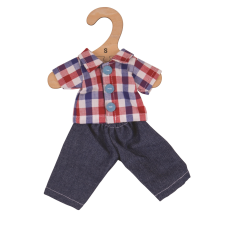 Bigjigs Toys kockás ing és farmer baba 28 cm, ruha készlet játékbaba felszerelés