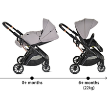  BINGO babakocsi 22kg-ig, sport vázzal, összecsukható 2 irányban STEEL/EZÜSTSZÜRKE babakocsi