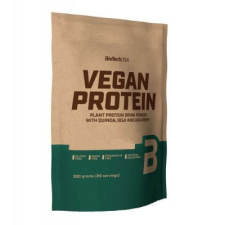 Biotech vegan protein vaníliás sütemény ízu fehérje italpor 500 g vitamin és táplálékkiegészítő