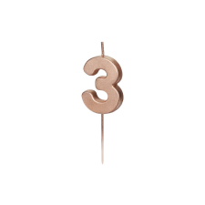 Birthday Candle Number 3, rose gold, 4.5cm party kellék