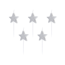 Birthday candles Stars, silver, 3.5cm (1 pkt / 5 pc.) party kellék
