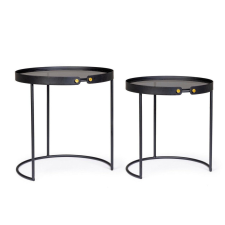  Bizzotto Zeina Round Üveglapos Dohányzóasztal Szett Fekete Arany Díszítéssel bútor