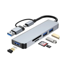 BlackBird USB 3.0 HUB 5 portos aluminium ház ezüst (BH1469) (BH1469) - USB Elosztó hub és switch
