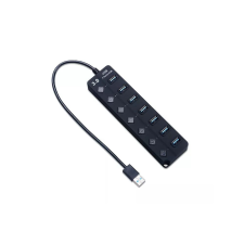 BlackBird USB 3.0 HUB 7 portos kapcsolóval fekete (BH1374) (BH1374) hub és switch