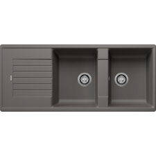 Blanco ZIA 8S Silgranit kétmedencés csepegtetőtálcás gránit mosogató, szifonnal, vulkánszürke, beépíthető mosogatótálca