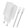 BLAUTEL 4-OK hálózati töltő Type-C aljzat (5V / 2400mA, 18W, PD gyorstöltés támogatás + Type-C - lightning 8pin kábel) FEHÉR Apple IPAD mini 4, Apple iPhone 13 mini, Apple iPhone 13 Pro Max, Apple i