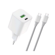 BLAUTEL 4-OK hálózati töltő USB-A + USB-C aljzat (30W, GaN, PD gyorstöltő 3.0 + USB-C kábel) fehér (GAN2UC) (GAN2UC) mobiltelefon kellék