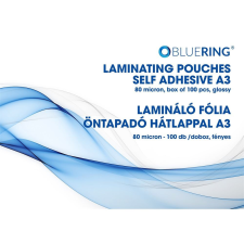 BLUERING lamináló fólia A3, 80 micron, öntapadó hátlappal, 100db/doboz (LAMTA380MIC) lamináló fólia