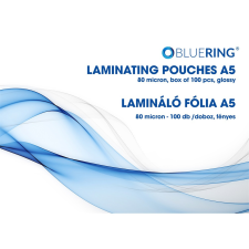 BLUERING Lamináló fólia A5, 154x216mm, 80 micron 100 db/doboz, Bluering® lamináló fólia