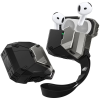  Bluetooth fülhallgató töltőtok tartó, műanyag + szilikon, Magsafe kompatibilis, mágneses záródás, kézpánttal, Apple AirPods 4 kompatibilis, Supcase Matrix, fekete