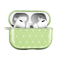 Bluetooth fülhallgató töltőtok tartó, szilikon, ultravékony, Apple AirPods Pro kompatibilis, strasszkővel, zöld fülhallgató, fejhallgató tok