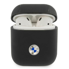 BMW BMA2SSLBK AirPods fekete valódi bőr ezüst logós tok fülhallgató, fejhallgató tok