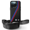 BMW BMHCP16L23PSVTK M Edition Carbon Tricolor Lines &amp; Strap keménytok iPhone 16 Pro - fekete