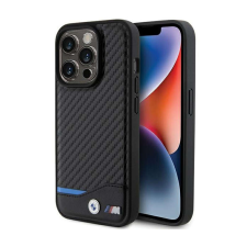 BMW Leather Carbon Blue Line MagSafe - telefontok iPhone 15 Pro Max fekete tok és táska
